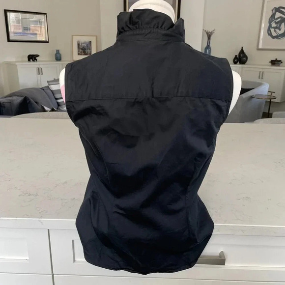 Brooks Brothers Slvless Frill Neck Button Down Cotton Fitted Blouse Black Sz 4 - Picture 4 of 8